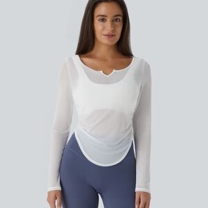 Halara Women's White Long-Sleeve Sheer Scoop Neck Top